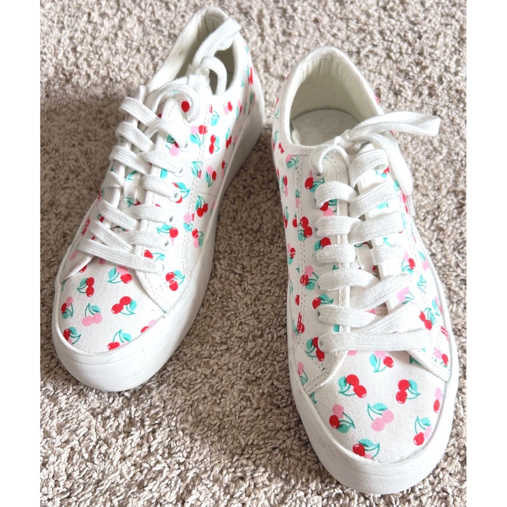 Festival Sincerely Jules‎ White Cherry Print Canvas Sneakers Platform SZ 7.5
